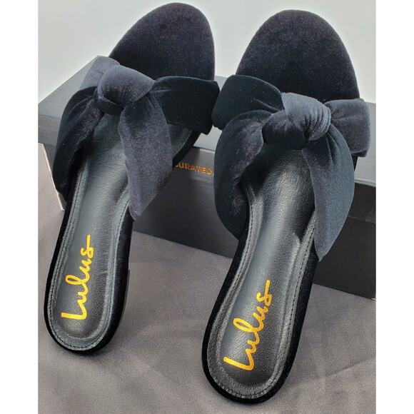 Lulus Velvet Shadee Knot Slide Sandals Black Womens Size 7.5 New - Picture 4 of 8